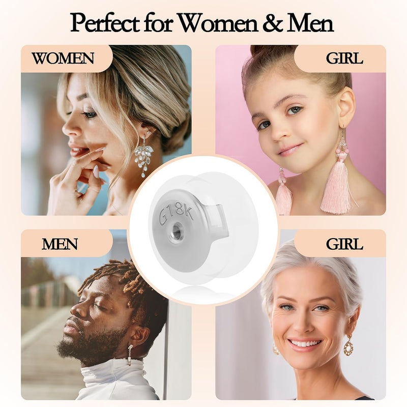 JUNCHONG 18K Gold Locking Secure Earring Backs for Studs, Silicone Earring Backs for Women Men, 12 PCS Silver - Image 4